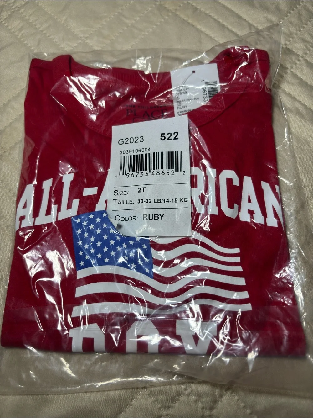 Children's Place 2T All-American Boy Red Tee